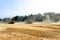 Combine harvesters working on a wheat field