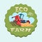 Combine Harvesting Wheat Crop In Field Eco Farm Logo