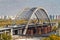 Combined car and subway bridge under construction. Unfinished Podilskiy bridge Podilsko-Voskresenskiy bridge. Kiev, Ukraine