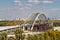 Combined car and subway bridge under construction. Unfinished Podilskiy bridge Podilsko-Voskresenskiy bridge. Kiev, Ukraine