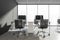 Combined office desk and panoramic grey space with concrete floor