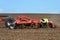 Combined tillage unit on arable land close-up. Copy space