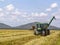 Combines harvester harvesting rice