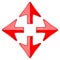 Combo arrow. Four directions. Red 3d icon