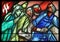 Come, Follow me, detail of stained glass window in Chapel in the Jesuit cemetery in Pullach, Germany