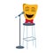 Comedy theater mask on bar stool and stand microphone icon, colorful design