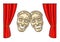 Comedy and tragedy theater masks. Vector engraving vintage color illustration