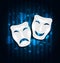 Comedy and tragedy theatre masks on blue shimmering background