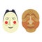 Comedy and tragedy vector theatrical Korean people masks comedy symbol. Vector theater humor performance face. Tragedy