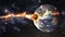 Comet, asteroid, meteorite glows, attacks, enters falls attacks the earth`s atmosphere. End of the world. Collision of asteroid