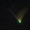 Comet C2022 E3, bright green nucleus and Comet's ion tail.