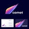 Comet logo. Astronomical object icon. Colorful icon consist of transparent different color elements.