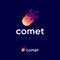 Comet logo. Letters and comet icon. Bright meteor on a dark background.