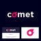 Comet logo. Letters and icon.  Letter O like red comet. Internet, games, marketing, delivery icon.