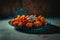 Comfort food: Hot Plate of Crispy Tater Tots with Ketchup, Generative AI