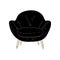 Comfortable Armchair on Wooden Legs, Cushioned Furniture with Black Upholstery, Interior Design Element Vector