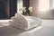 comfortable bath bedchamber spa modern welcome window flower towel bed. Generative AI.