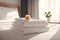 comfortable bedchamber welcome bed window towel spa modern flower bath. Generative AI.