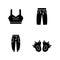 Comfortable clothes for home black glyph icons set on white space