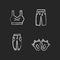 Comfortable clothes for home chalk white icons set on dark background