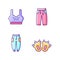 Comfortable clothes for home RGB color icons set