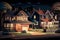 Comfortable cottages in the suburbs at night. Generative AI