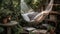 Comfortable hammock swing for reading and resting in nature tranquility generated by AI