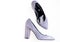 Comfortable high heels concept. Pair of fashionable high heeled shoes. Shoes made out of grey suede on white background