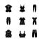 Comfortable homewear black glyph icons set on white space