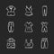 Comfortable homewear chalk white icons set on dark background