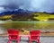 Comfortable red deck chairs