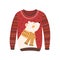 Comfortable red handmade Christmas sweater with cute white bear image isolated. Cozy knitted winter season clothes