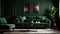 Comfortable seating in an elegantly designed living area. Dark green