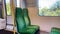 Comfortable seats in the English countryside train, commute and transportation, slow motion