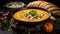 A Comforting Bowl of Pumpkin Soup on Selective Focus Background