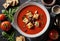 A comforting bowl of tomato soup, but replace the croutons with pieces of chocolate chip cookies