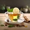 Comforting cup of hot tea with fresh tea leaves and infuser