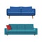 Comfy blue couches set. Modern furniture vector illustration