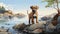Comic Art Style Painting Of Mastiff Puppy On Quebec Shores