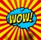 Comic book bubbles and sound blasts icons with sun beams. Vector cartoon pop art bubbles brain of WOW sound boom cloud