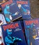 Comic book collection of the Diabolik character in a second-hand market