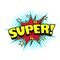 Comic book doodle vector background, super word speech bubble dialog