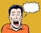 Comic book illustrated crazy character shouting with orange background