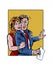 Comic book illustrated female on male workplace sexual harassment