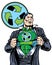 Comic book illustrated recycle green superhero removing his jacket