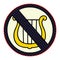 comic book style cartoon no harps allowed sign