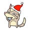 comic book style illustration of a hungry wolf wearing santa hat