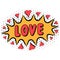 Comic book word love with heart pop art style with halftone effect, vector Comic speech bubble with expression text love