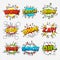 Comic bubbles. Funny comics words in speech bubble frames. Wow oops bang zap thinking clouds. Expression balloons set