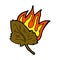 comic cartoon burning dry leaf symbol